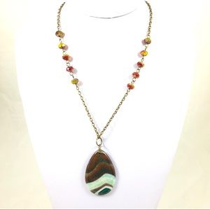 Gemstone Pendant Necklace on Brass Tone